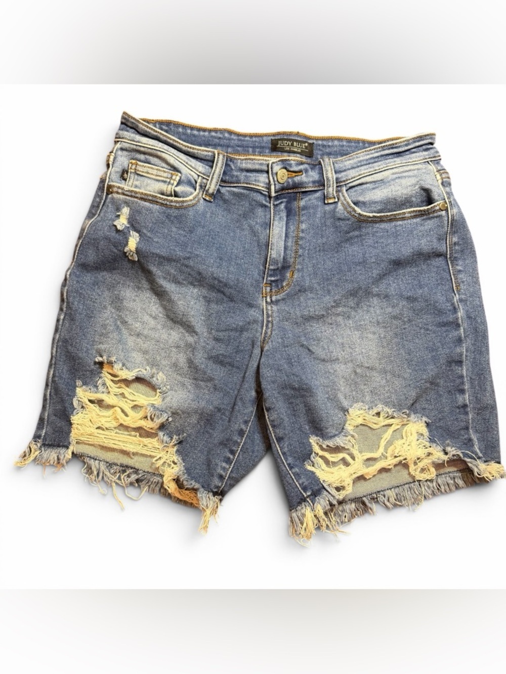 Judy Blue L High Rise Distressed Denim Shorts | Raw Hem Cut Off | Medium Wash